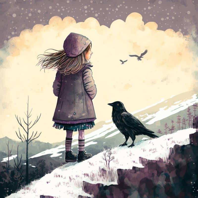 Rozpravka - Malá vrana a malé dievča na zimnom kopci